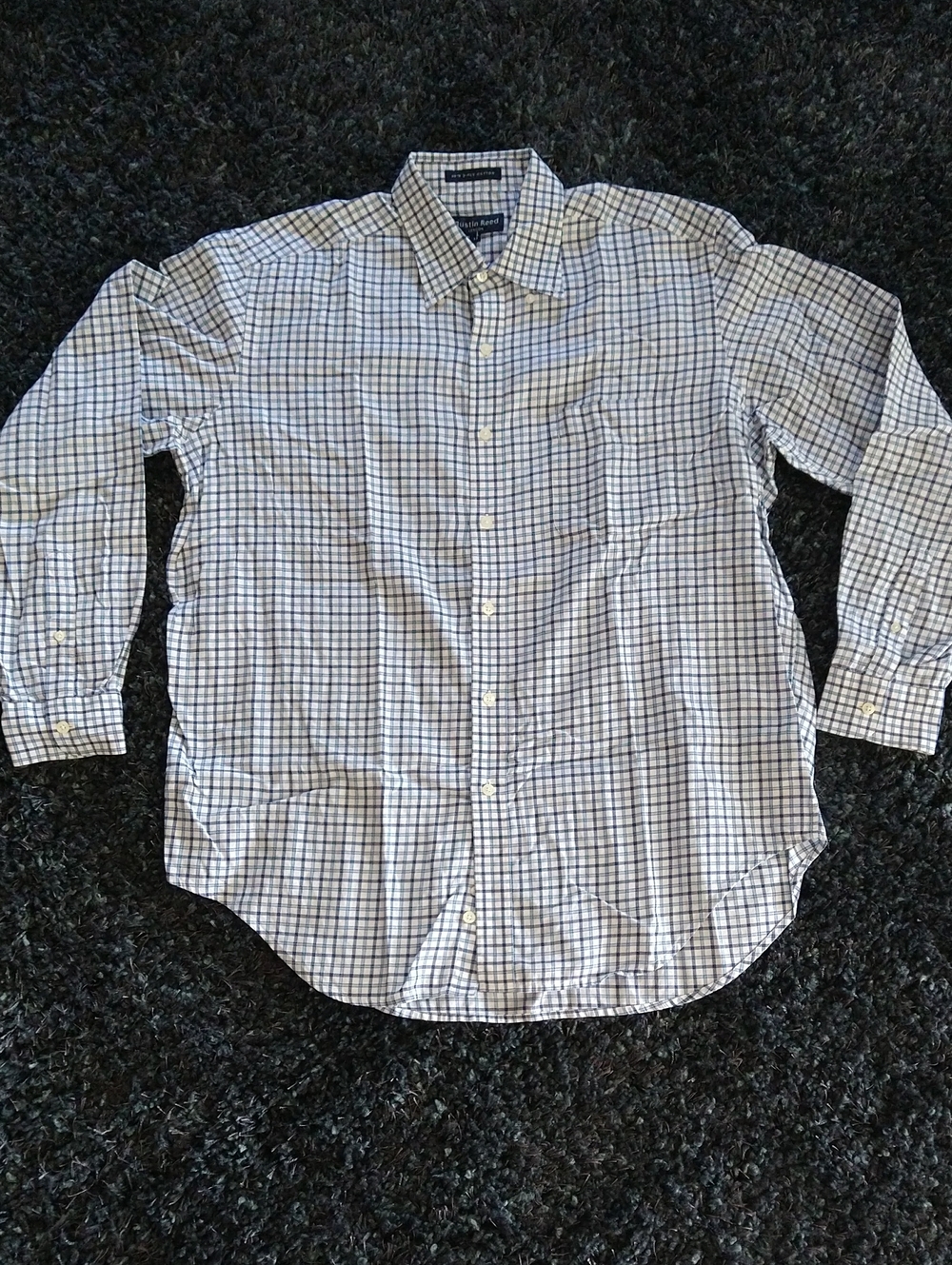 Austin Reed White and Blue Check Button-Down Dress Shirt